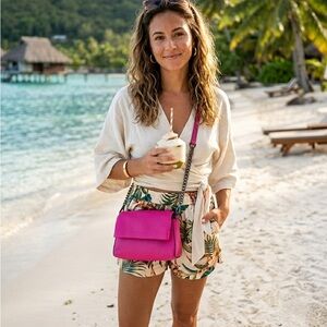 Aimee Kestenberg Fuchsia Pink Leather Crossbody Bag Gunmetal Chain